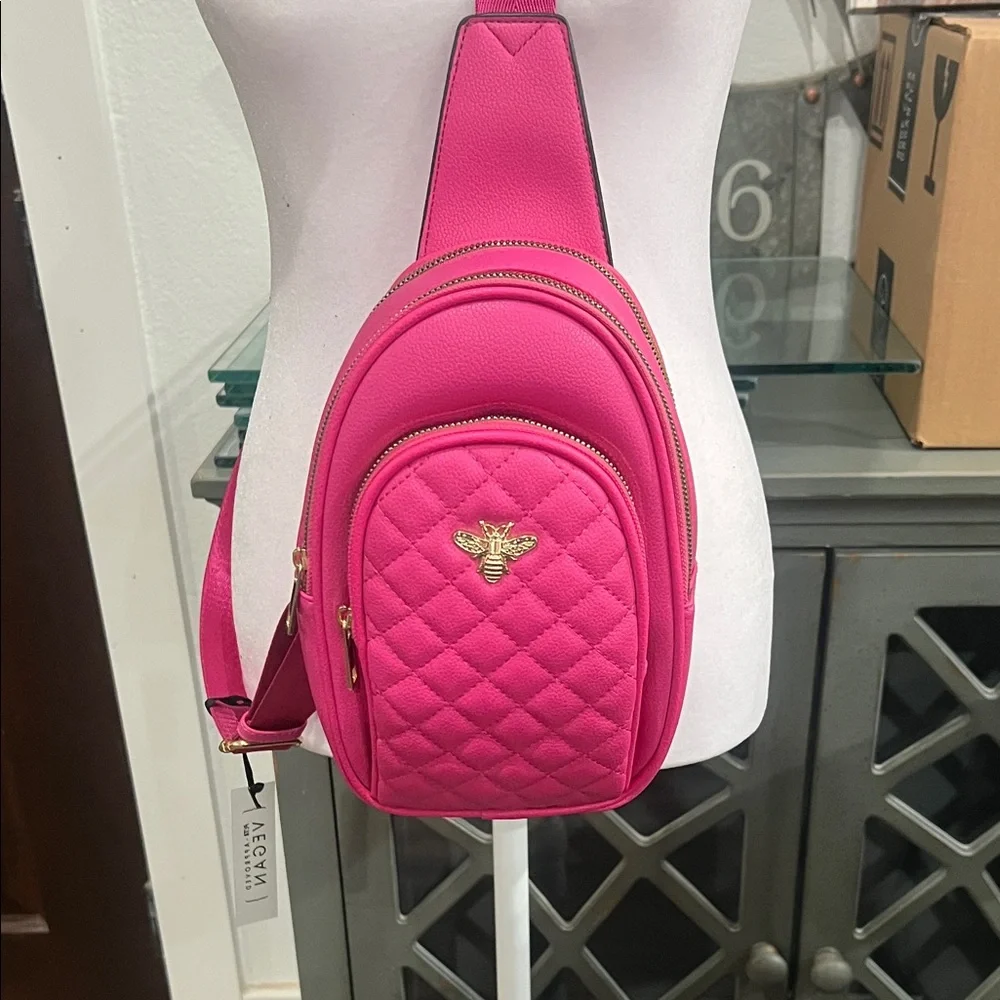 Pink Quilted Vegan Sling Bag - Picture 1 of 9